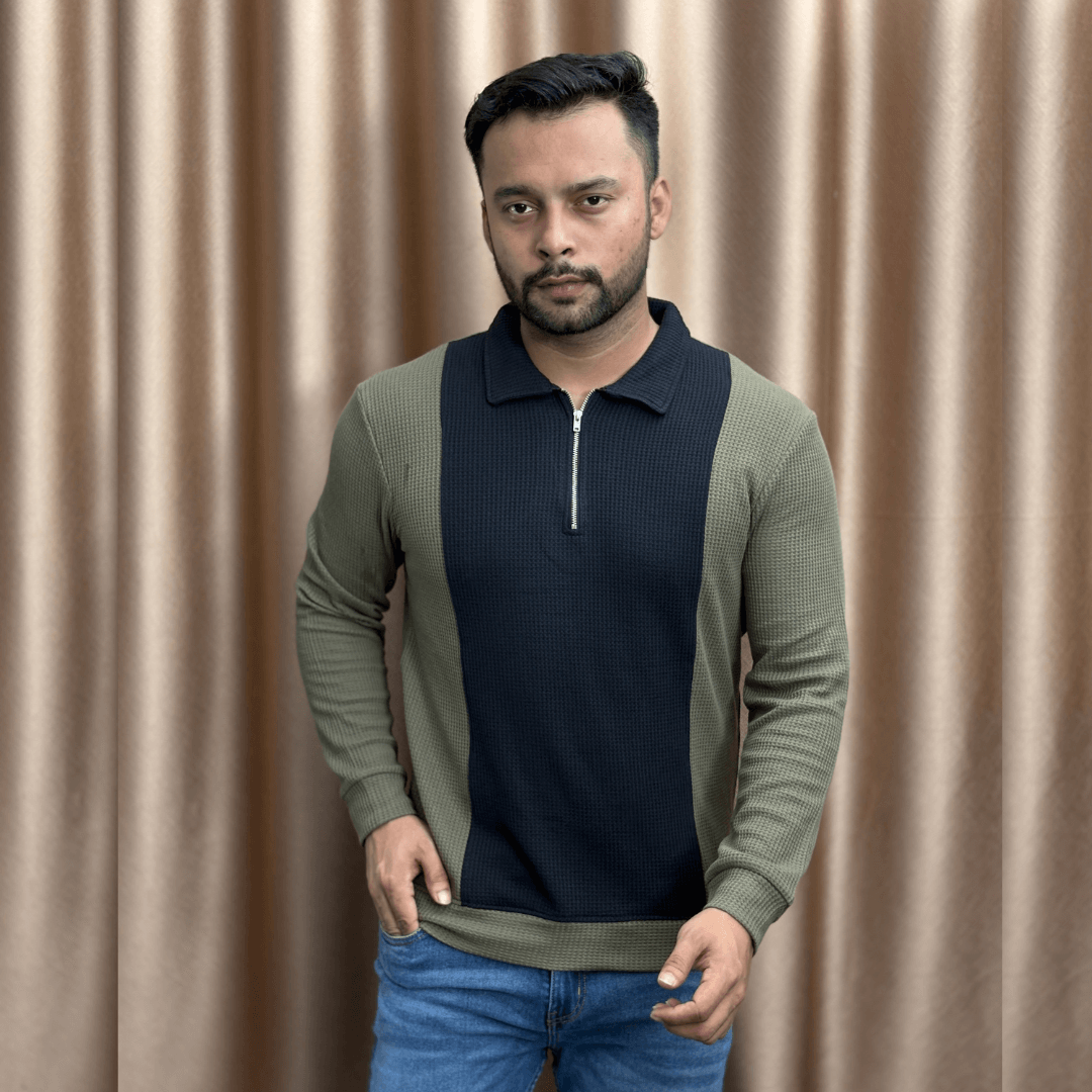 Smart Casual Half-Zip Sweatshirt for Men - Black