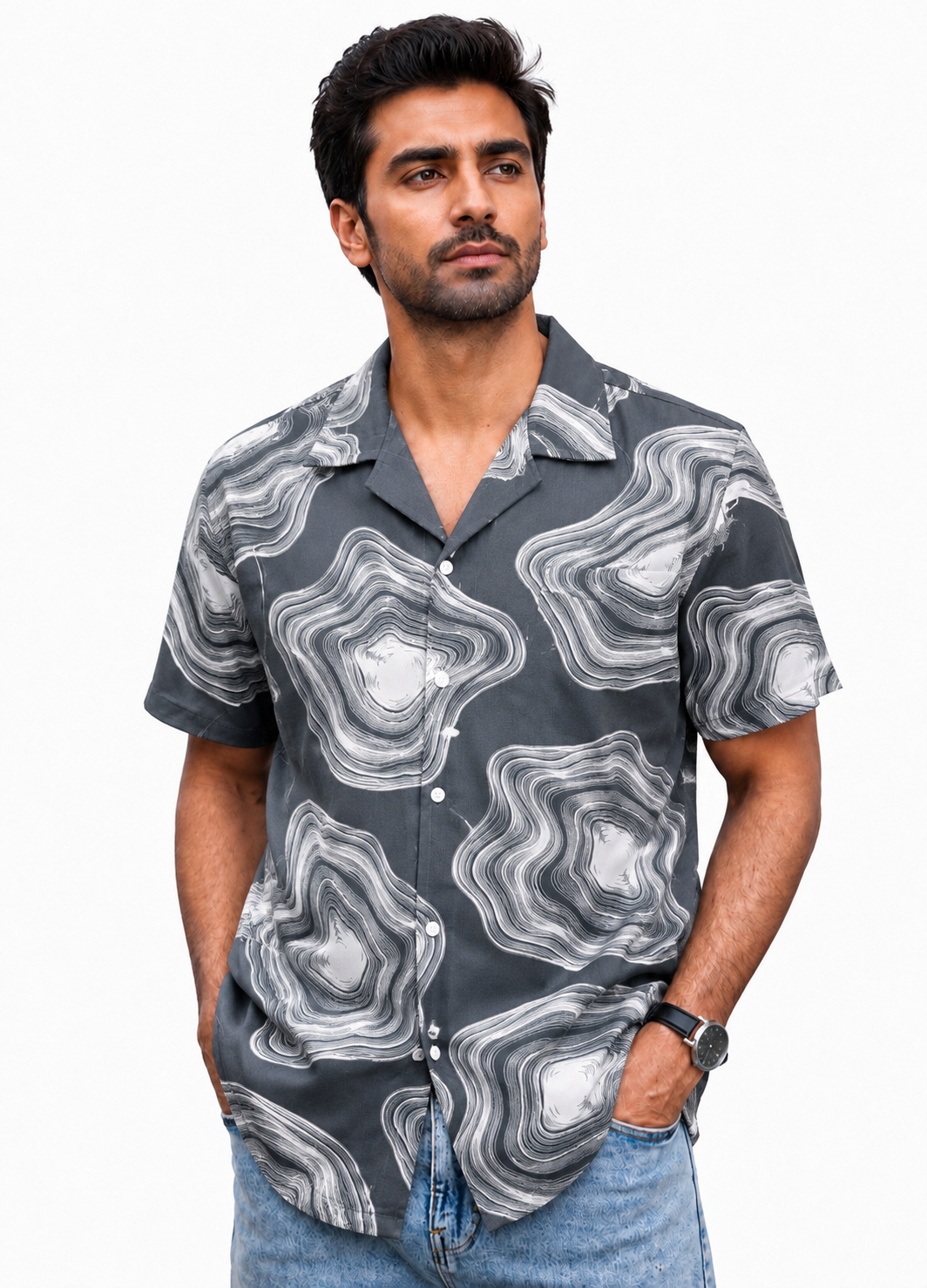 China Print Cuban Shirt - ASH(CB1)