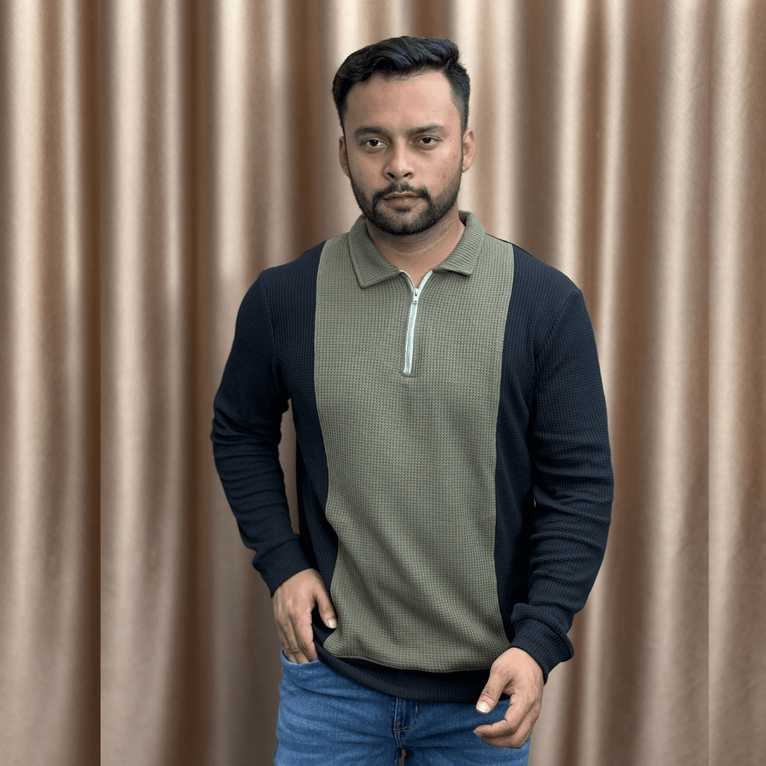 Smart Casual Half-Zip Sweatshirt for Men - Olive