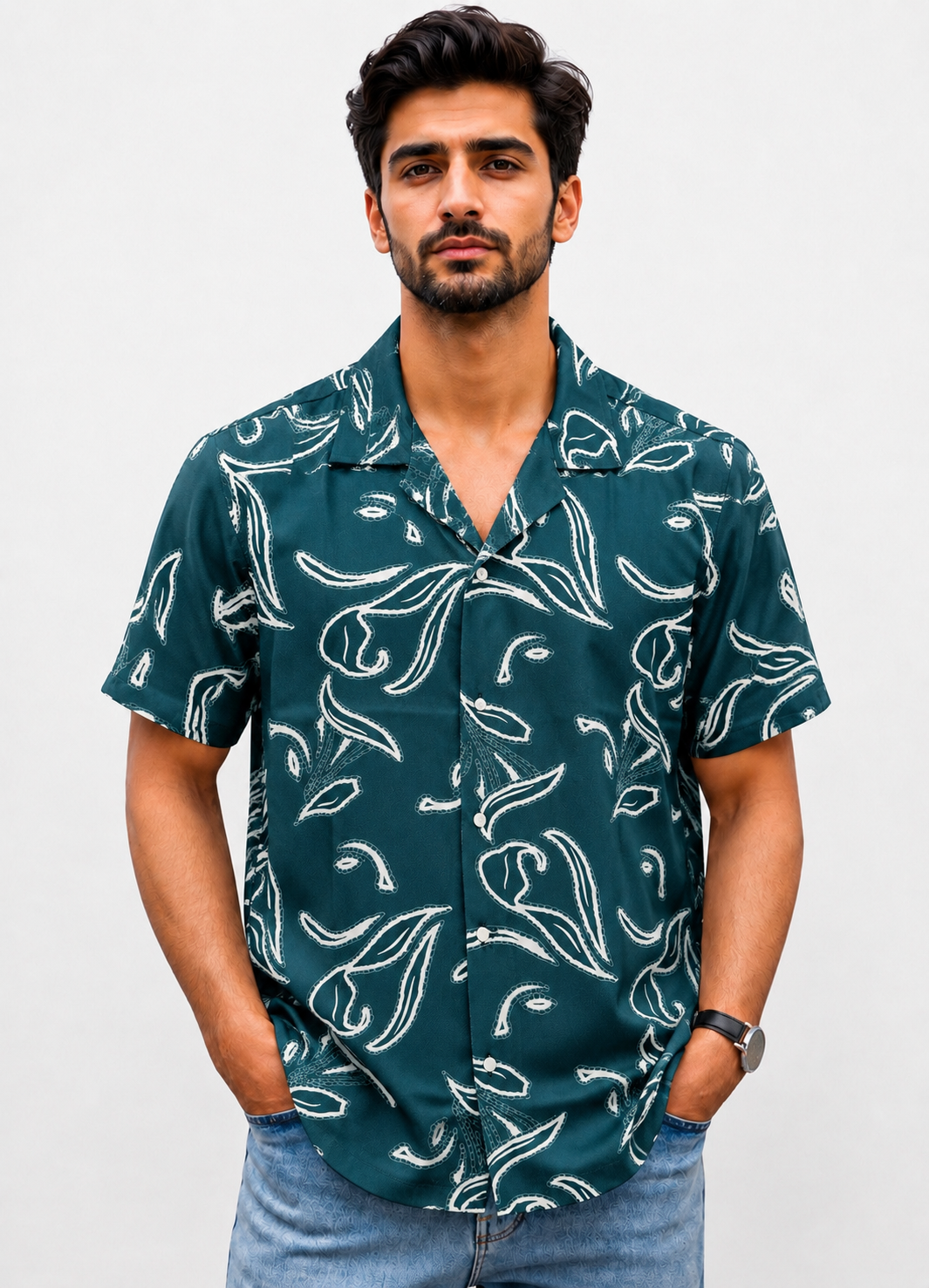 China Print Cuban Shirt - LT Green(CB2)
