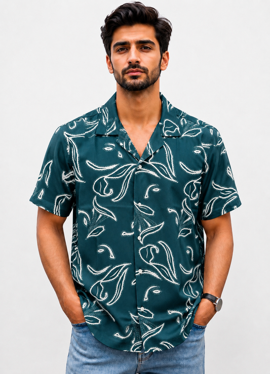 China Print Cuban Shirt - LT Green(CB2)