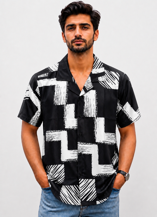 China Print Cuban Shirt - Black(CB3)